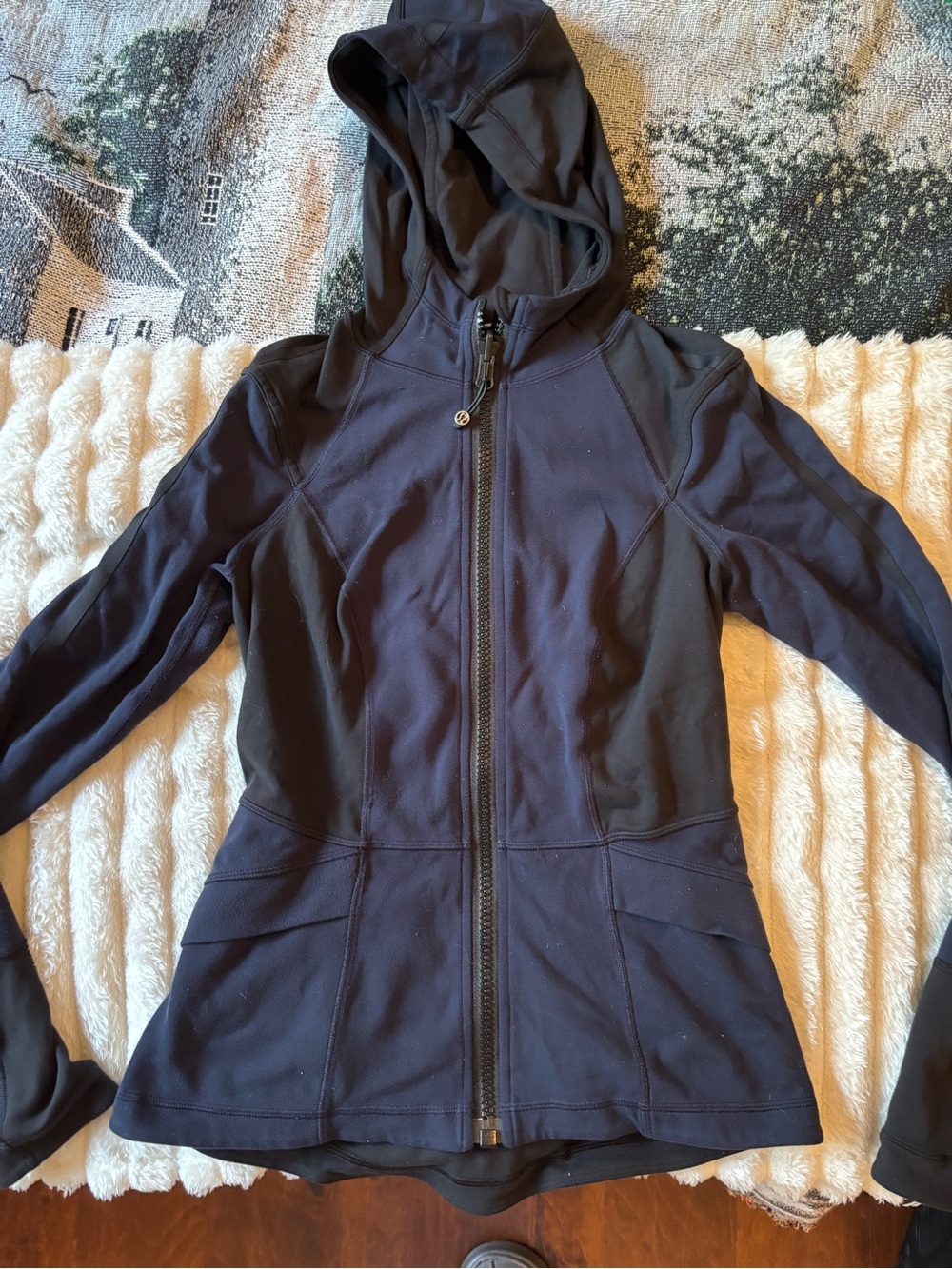 lululemon athletica Black and Blue Hooded Zip-Up Utility Jacket